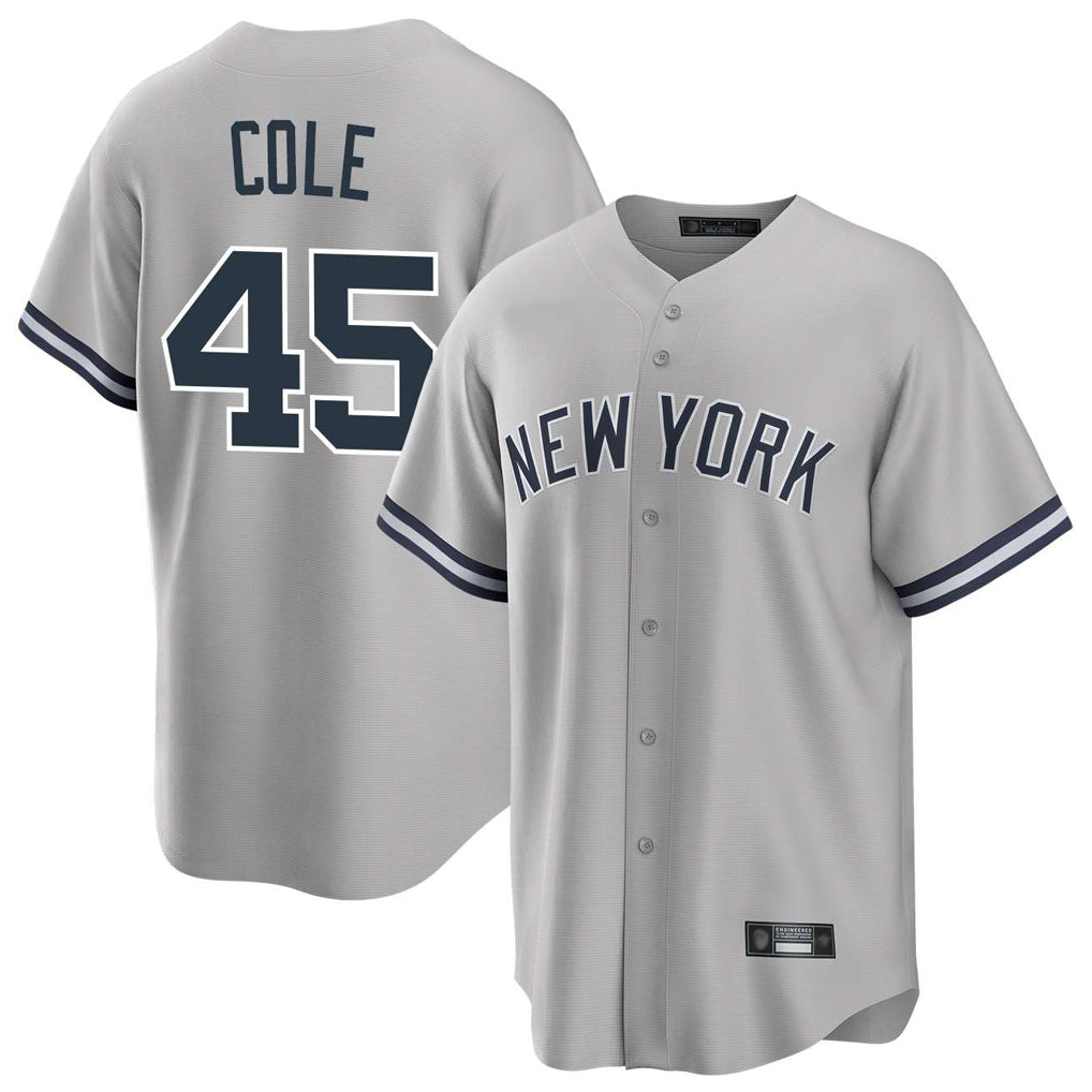 Johmsee NY.Yankees #45 Gerrit Cole Player Gray Road Game Stitched Jerseys