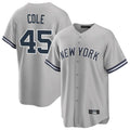 Johmsee NY.Yankees #45 Gerrit Cole Player Gray Road Game Stitched Jerseys
