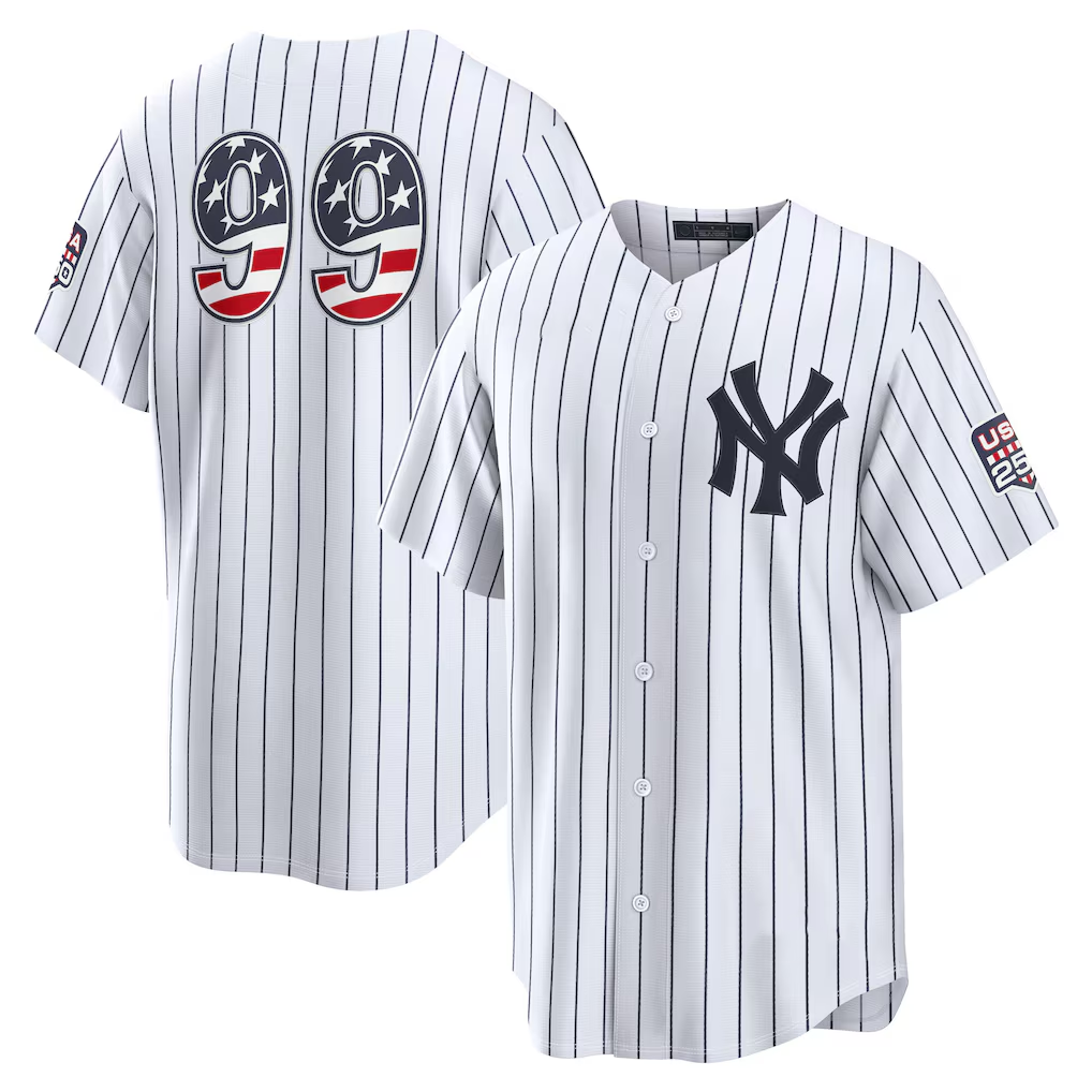 Johmsee NY.Yankees #99 Aaron Judge White USA 250 Fourth of July Home Stadium Jersey