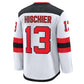 NJ.Devils #13 Nico Hischier Fanatics Away Premium Jersey - White Stitched American Hockey Jerseys