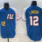 New York Mets National League #12 Francisco Lindor Blue Alternate 2025 All-Star Edition Limited Stitched Baseball Jersey