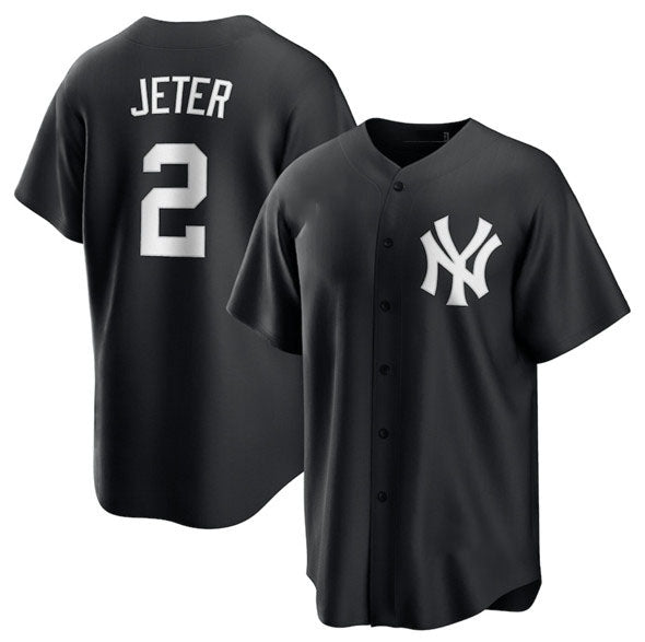 New York Yankees #2 Derek Jeter Black Lights Out Limited Stitched Baseball Jersey