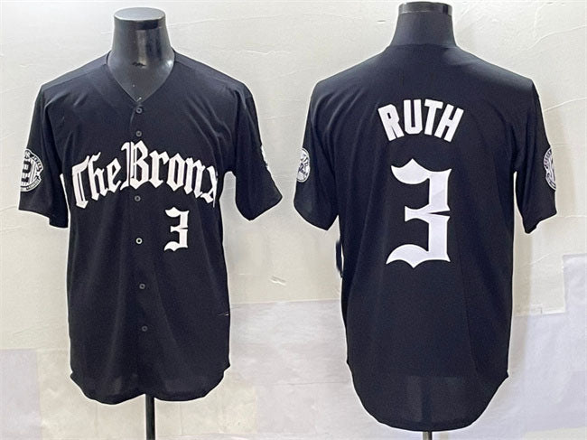 New York Yankees #3 Babe Ruth Black 'Gothic Legacy Edition' Vapor Premier Limited Stitched Baseball Jersey