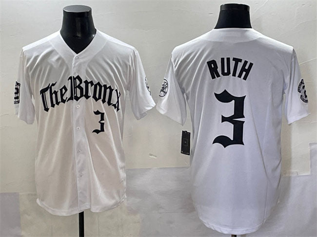 New York Yankees #3 Babe Ruth White 'Gothic Legacy Edition' Vapor Premier Limited Stitched Baseball Jersey