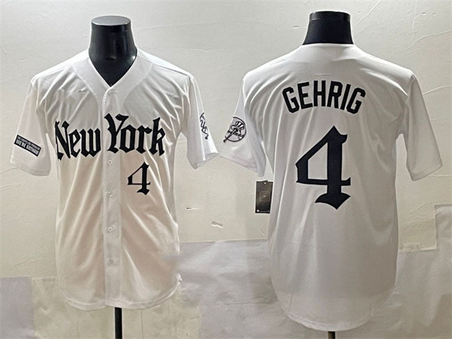 New York Yankees #4 Lou Gehrig White 'Gothic Legacy Edition' Vapor Premier Limited Stitched Baseball Jersey