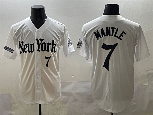 New York Yankees #7 Mickey Mantle White 'Gothic Legacy Edition' Vapor Premier Limited Stitched Baseball Jersey