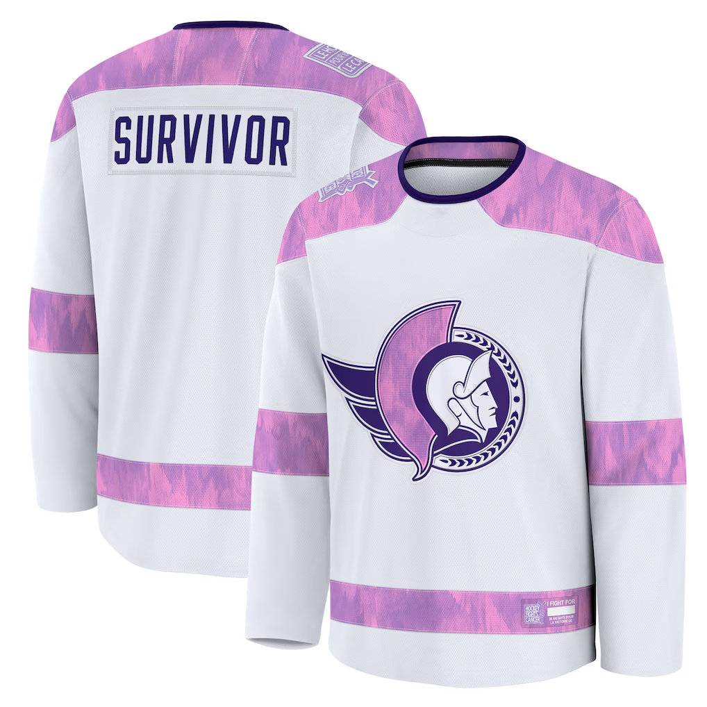 Johmsee O.Senators White Hockey Fights Cancer Survivor Practice Jerseys