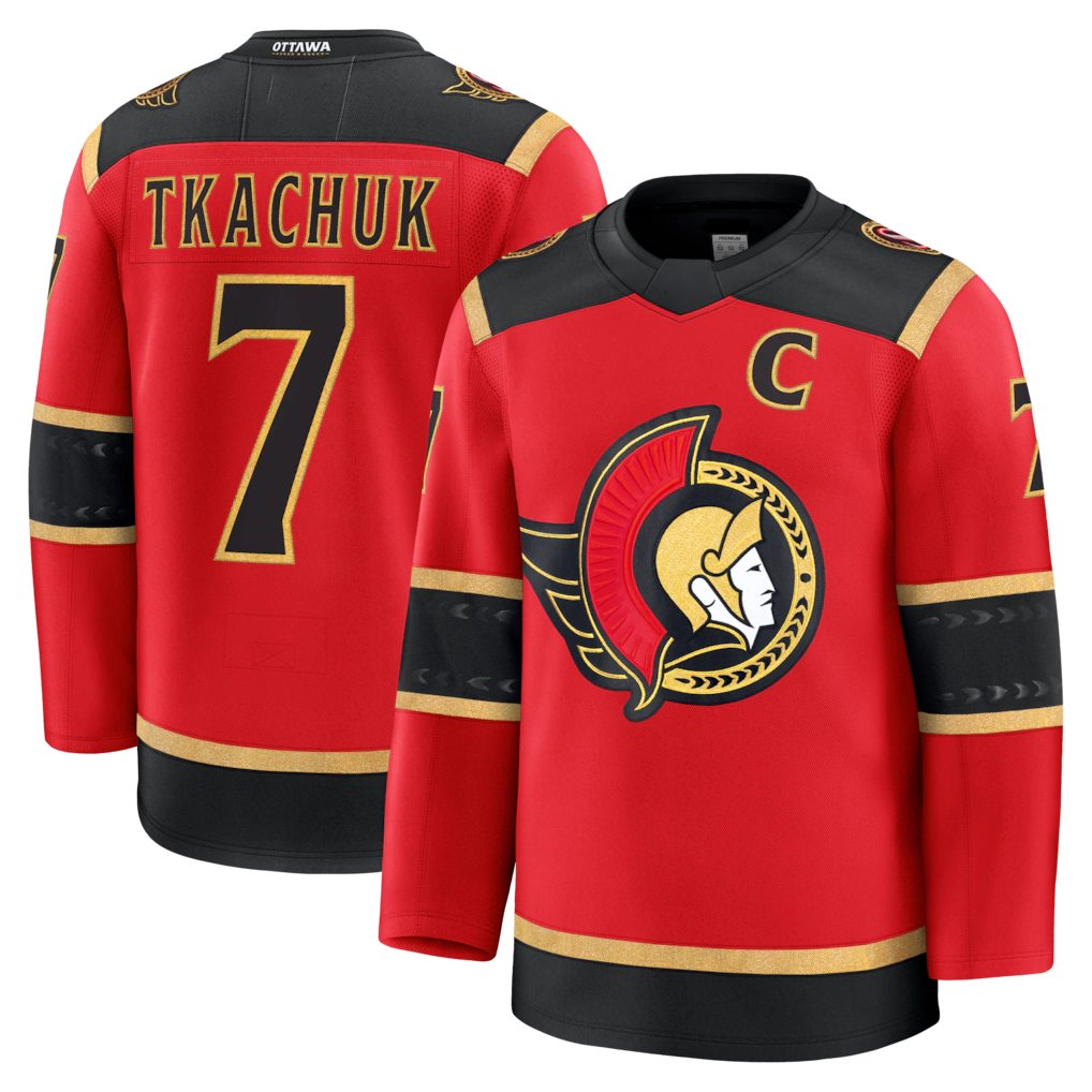 Johmsee O.Senators #7 Brady Tkachuk Red Alternate Premium Jerseys