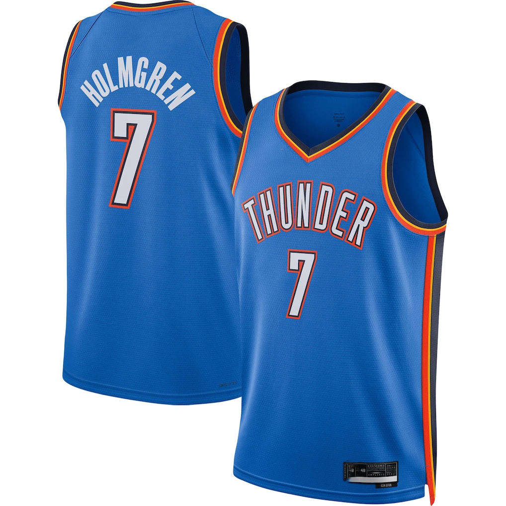 Johmsee OC.Thunder #7 Chet Holmgren Blue 2022 Draft First Round Pick Player Swingman Stitched Jerseys - Icon Edition