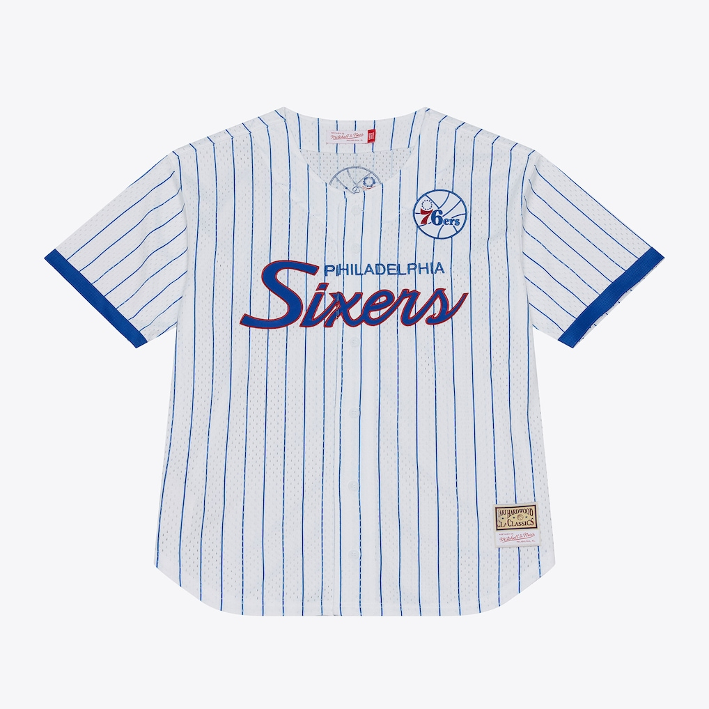Johmsee P.76ers Mitchell & Ness White Head Coach Pinstripe Mesh Full-Button Baseball Jerseys