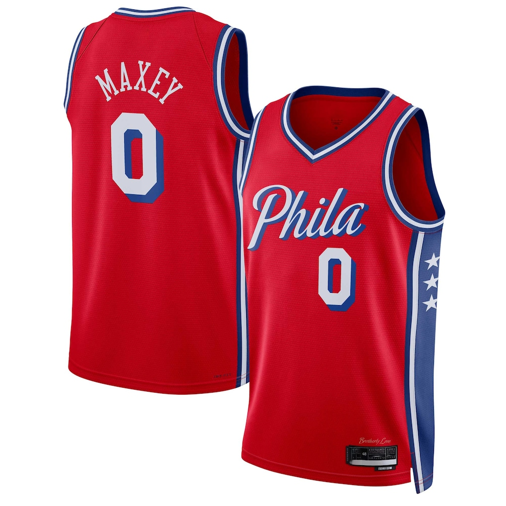 Johmsee P.76ers #0 Tyrese Maxey  Red Swingman Jerseys - Statement Edition