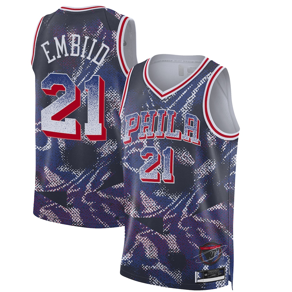 Johmsee P.76ers #21 Joel Embiid Navy 2025 Select Series Swingman Player Jerseys