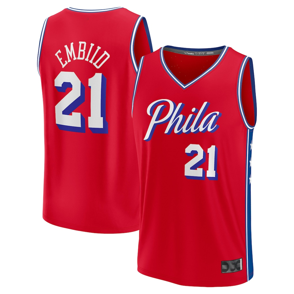 Johmsee P.76ers #21 Joel Embiid Red Fast Break Replica Player Jerseys - Statement Edition