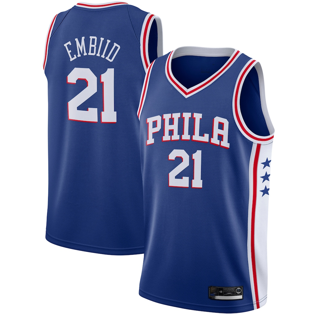 Johmsee P.76ers #21 Joel Embiid Royal 2019-2020 Swingman Jerseys - Icon Edition