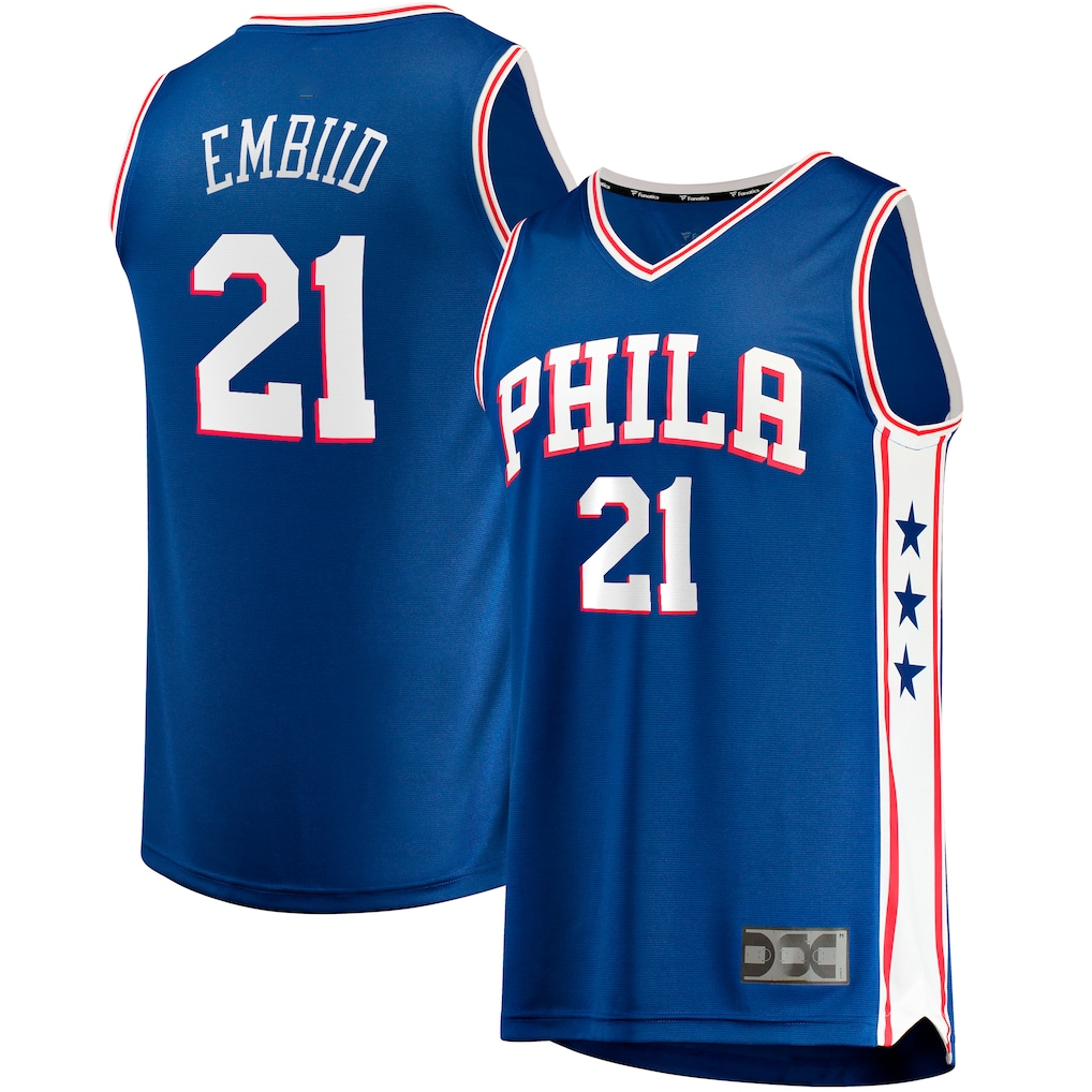 Johmsee P.76ers #21 Joel Embiid  Royal Big & Tall Fast Break Player Jerseys - Icon Edition