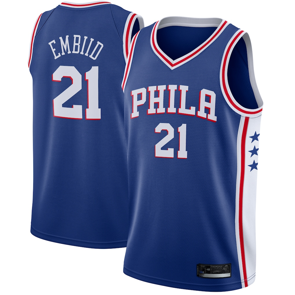 Johmsee P.76ers #21 Joel Embiid Royal Swingman Jerseys - Icon Edition