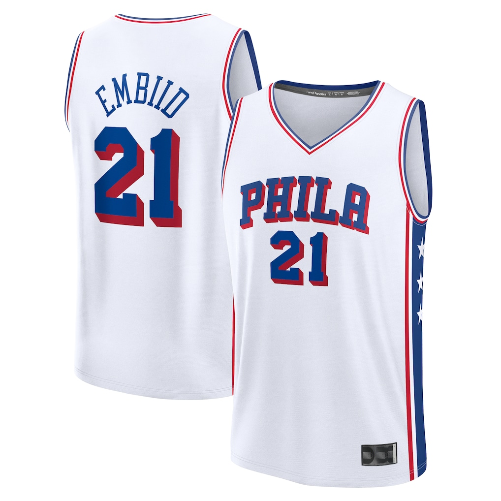 Johmsee P.76ers #21 Joel Embiid White Fast Break Replica Player Jerseys - Association Edition