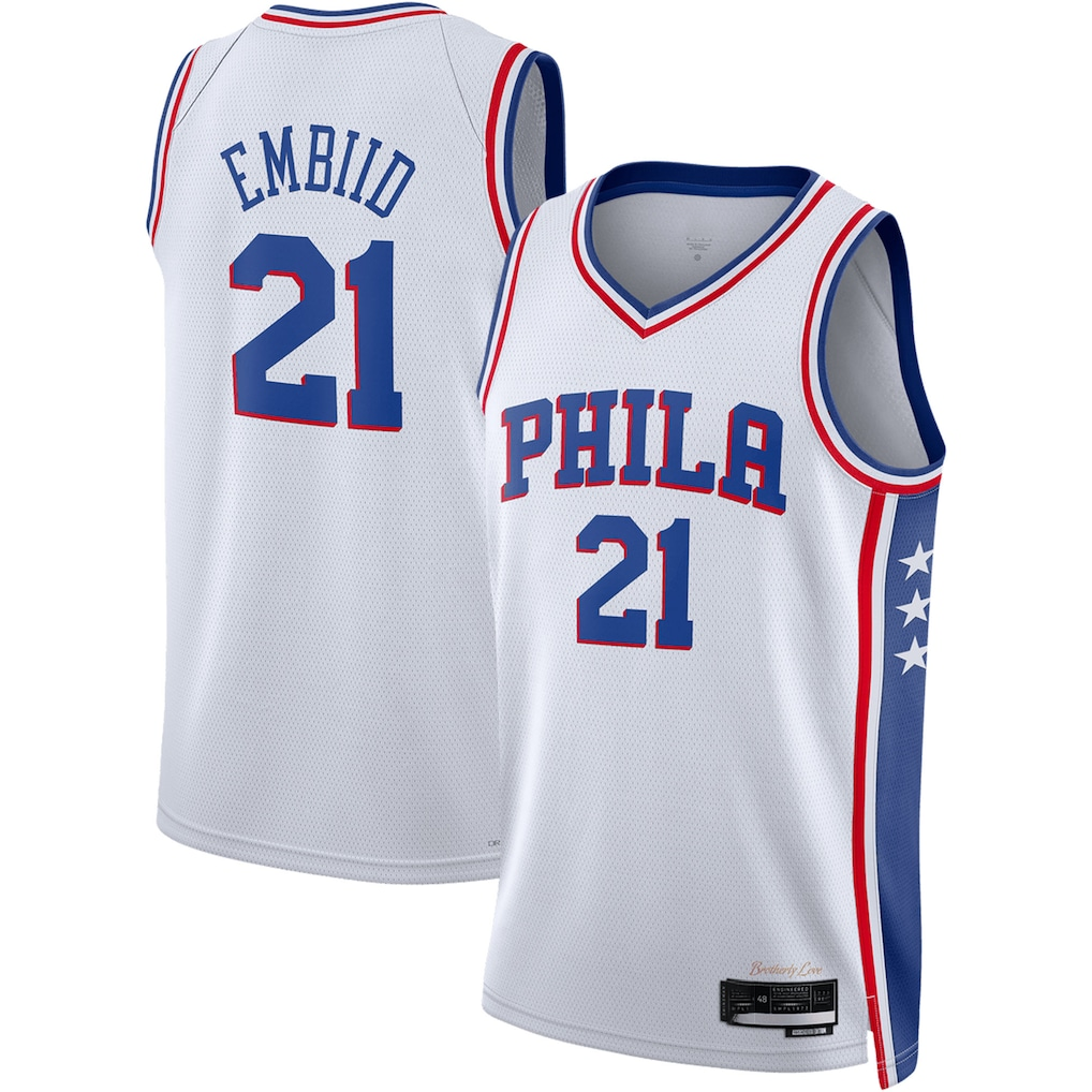 Johmsee P.76ers #21 Joel Embiid White Swingman Jerseys - Association Edition