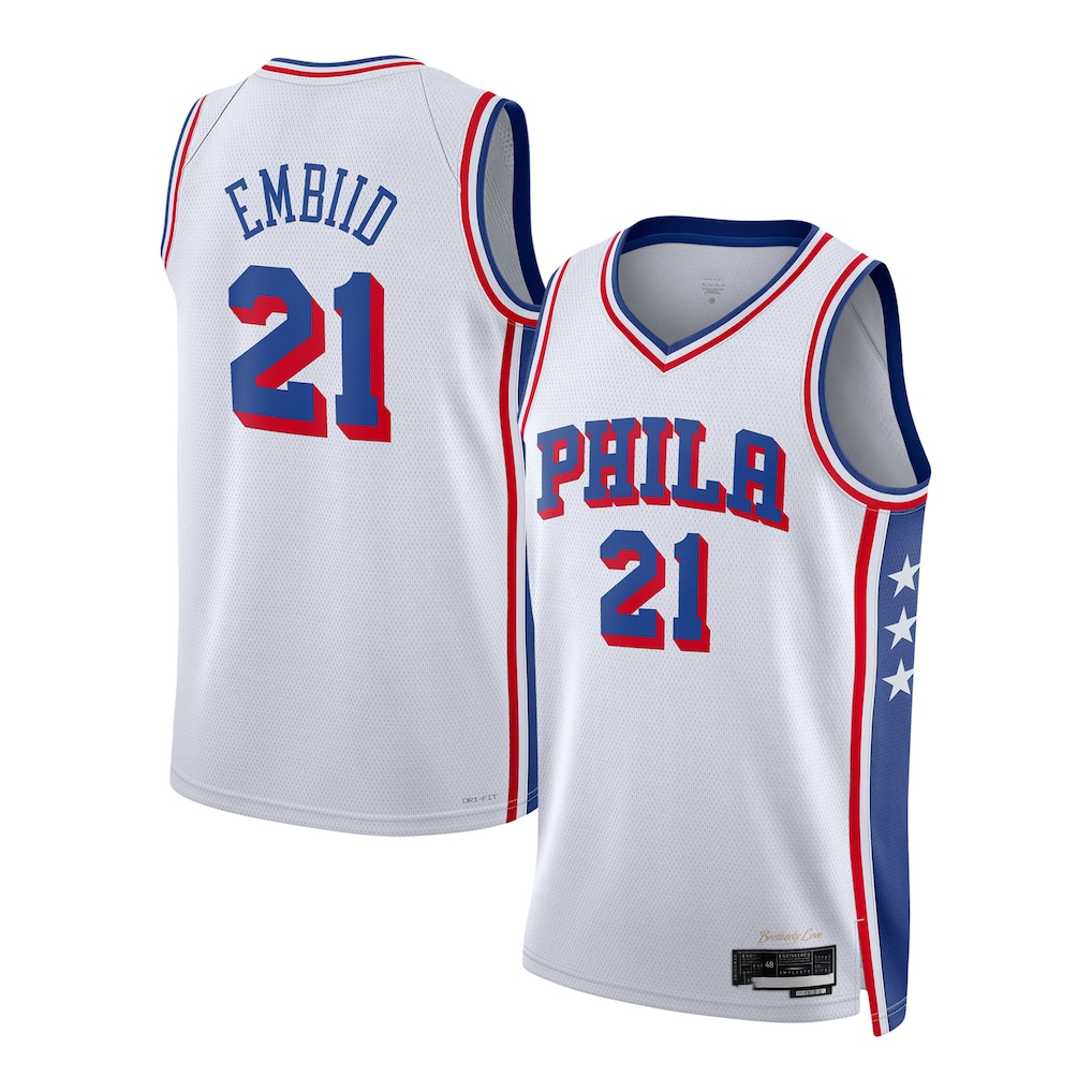 Johmsee P.76ers #21 Joel Embiid White Swingman Jerseys - Association Edition