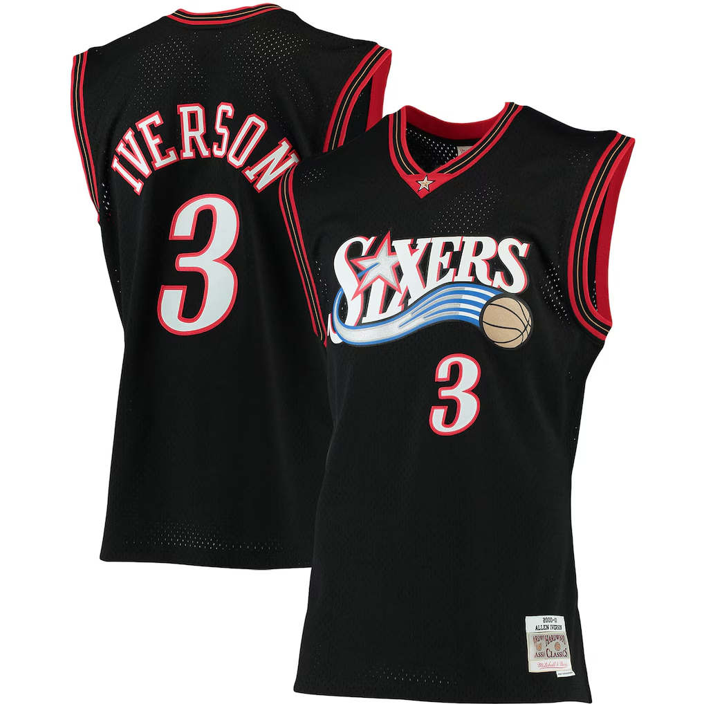 Johmsee P.76ers #3 Allen Iverson Mitchell & Ness Black 200001 Big & Tall Hardwood Classics Swingman Jerseys