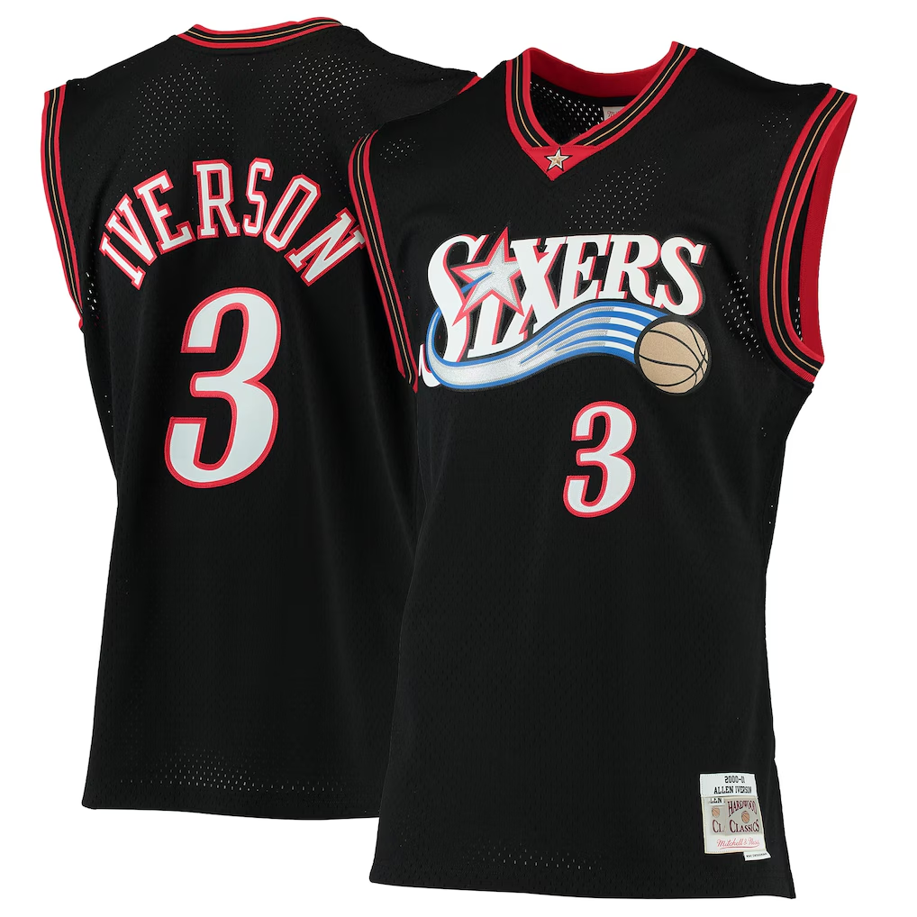 Johmsee P.76ers #3 Allen Iverson Mitchell & Ness Black 2000-01 Hardwood Classics Swingman Jerseys