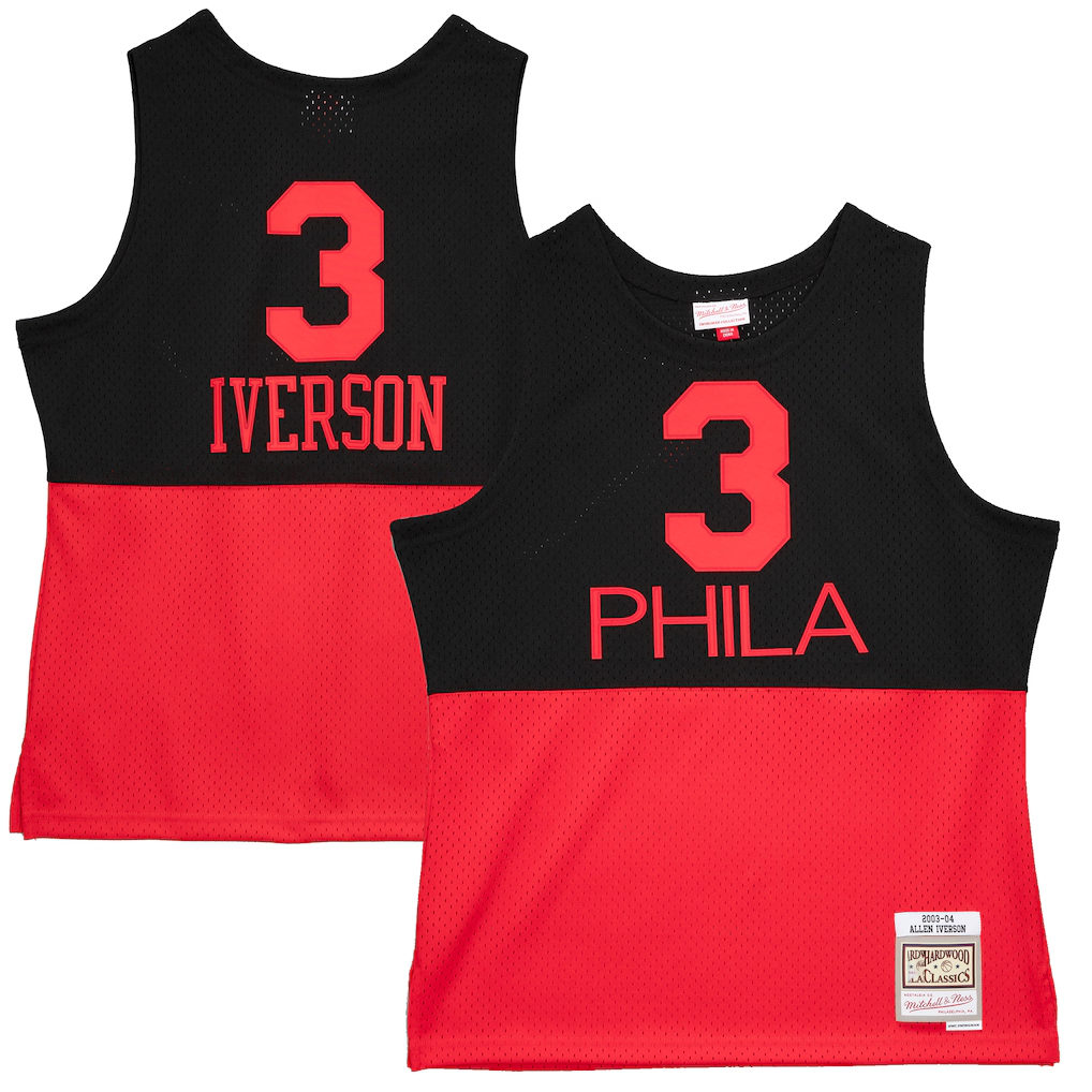 Johmsee P.76ers #3 Allen Iverson Mitchell & Ness Black 2003-04 Hardwood Classics Reload 2.0 Swingman Jerseys