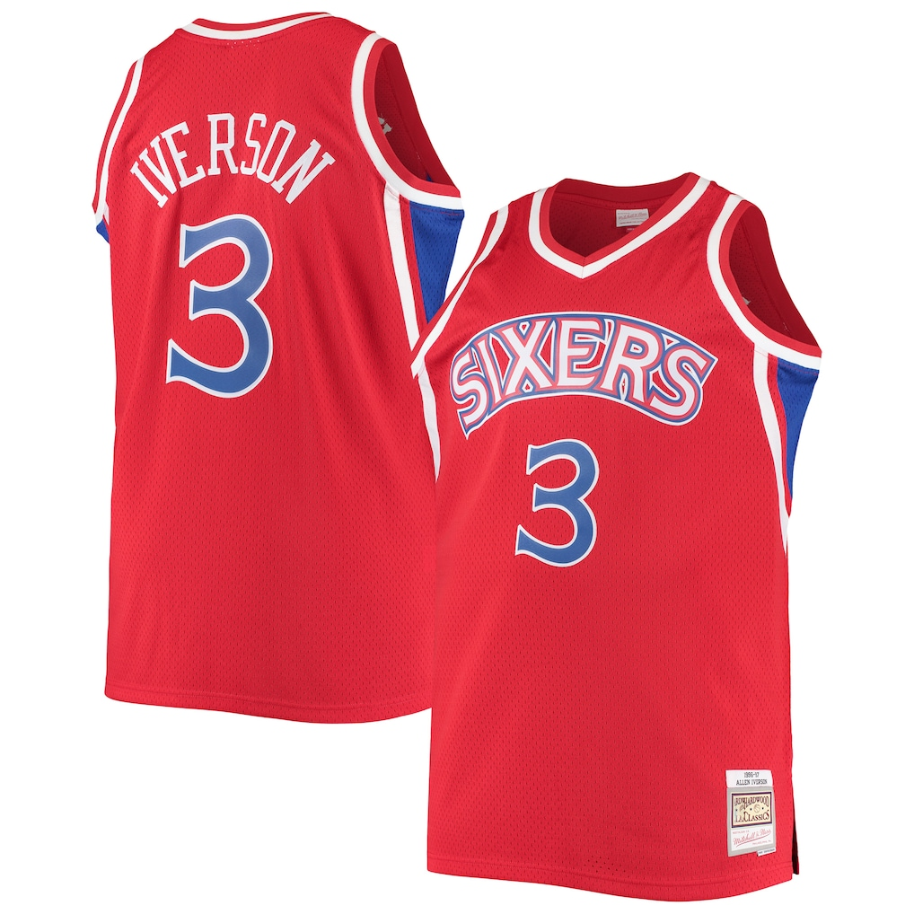 Johmsee P.76ers #3 Allen Iverson Mitchell & Ness Red 1996-97 Big & Tall Hardwood Classics Swingman Jerseys