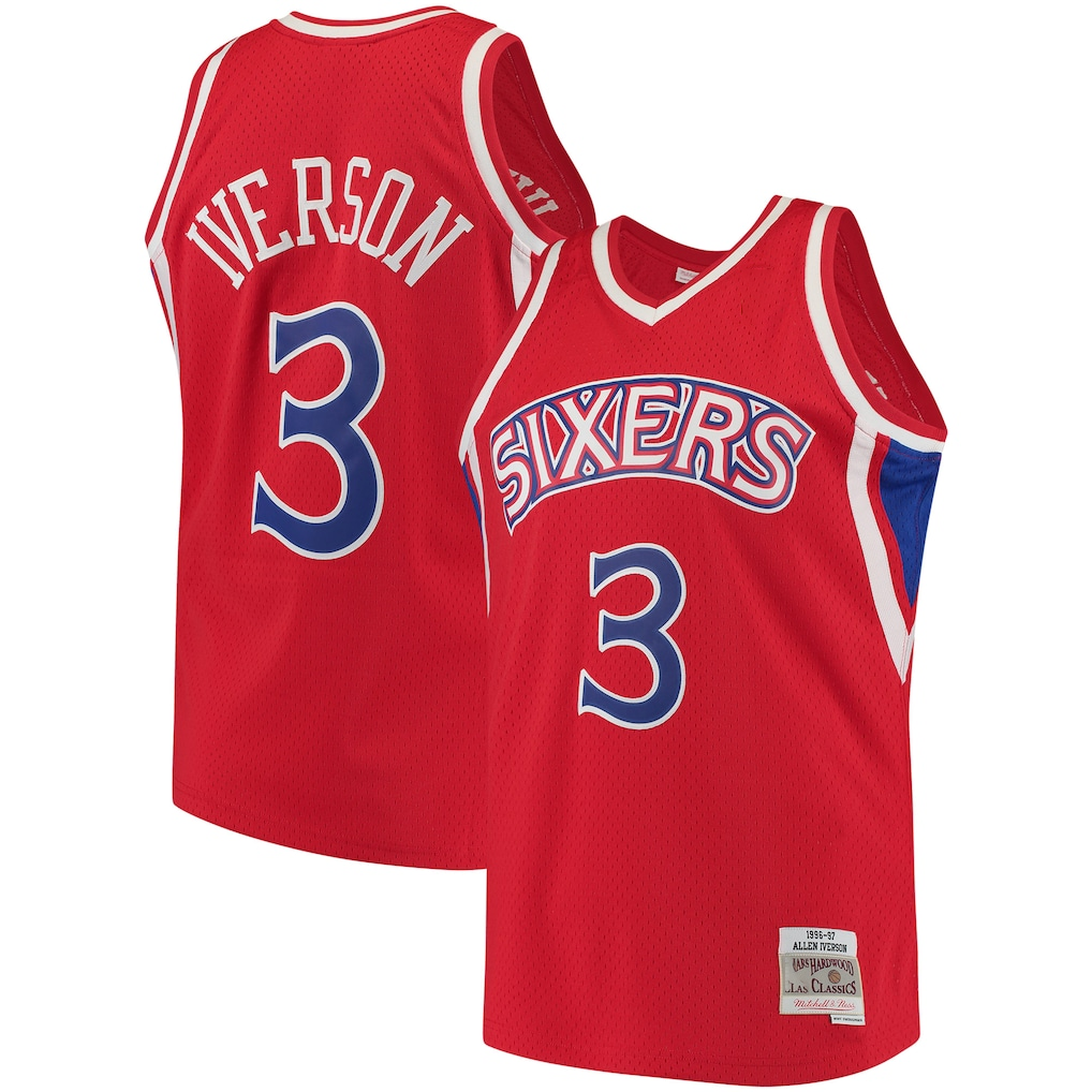 Johmsee P.76ers #3 Allen Iverson Mitchell & Ness Red 1996-97 Hardwood Classics Swingman Jerseys