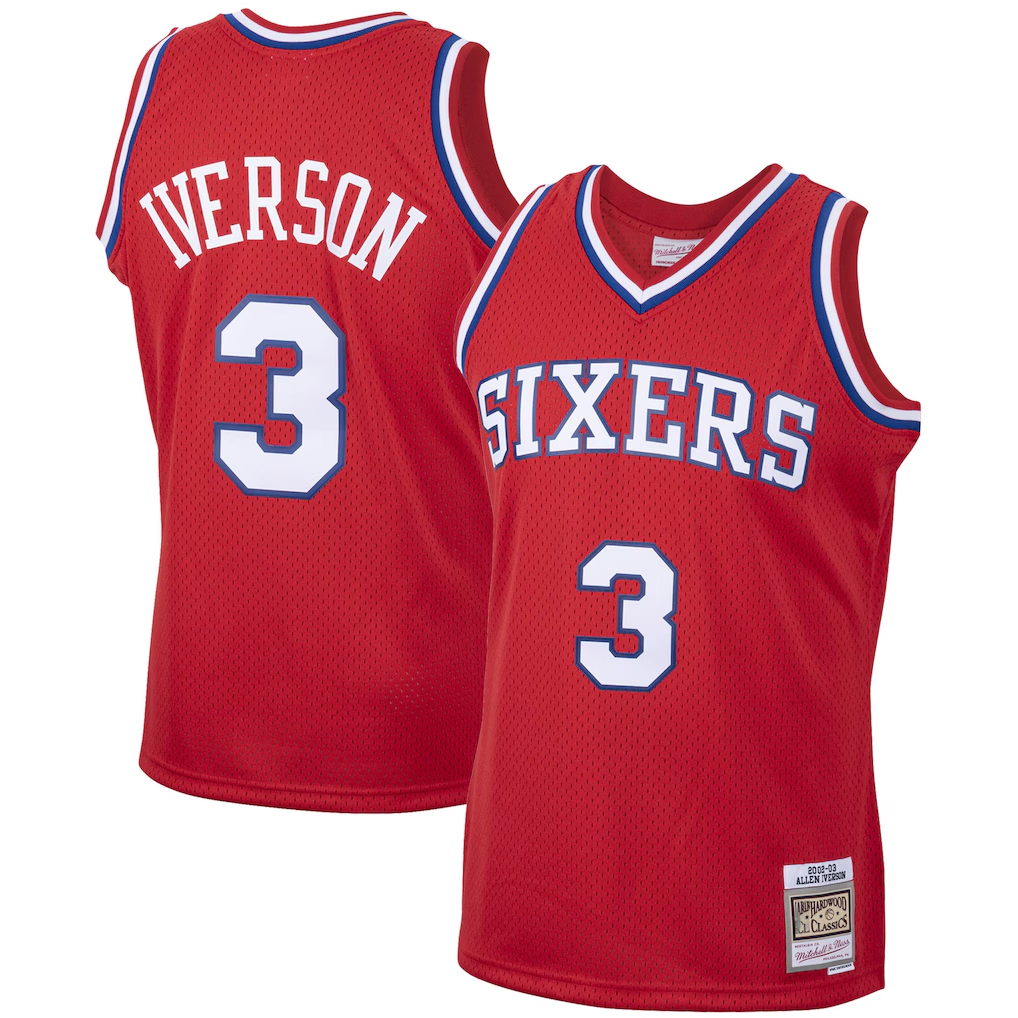 Johmsee P.76ers #3 Allen Iverson Mitchell & Ness Red 2002-03 Hardwood Classics Swingman Jerseys