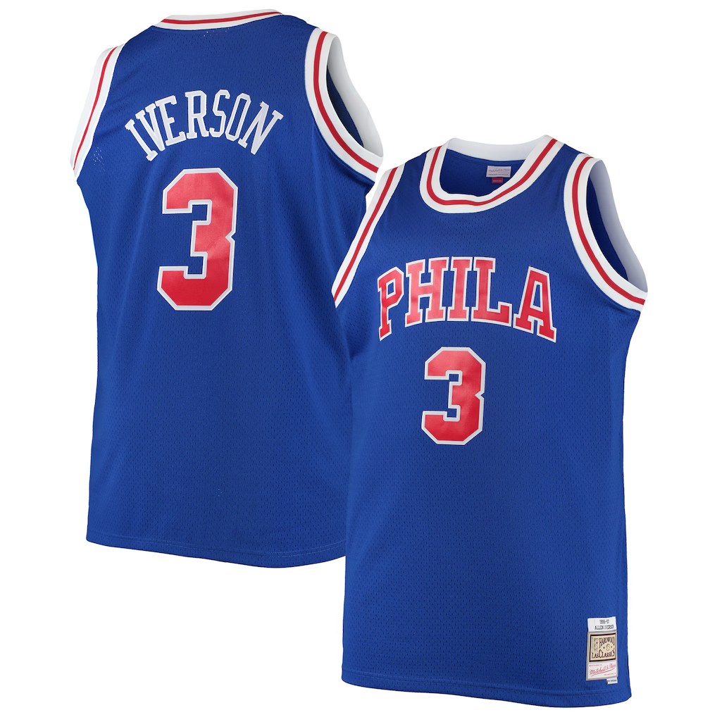Johmsee P.76ers #3 Allen Iverson Mitchell & Ness Royal 199697 Big & Tall Hardwood Classics Swingman Jerseys