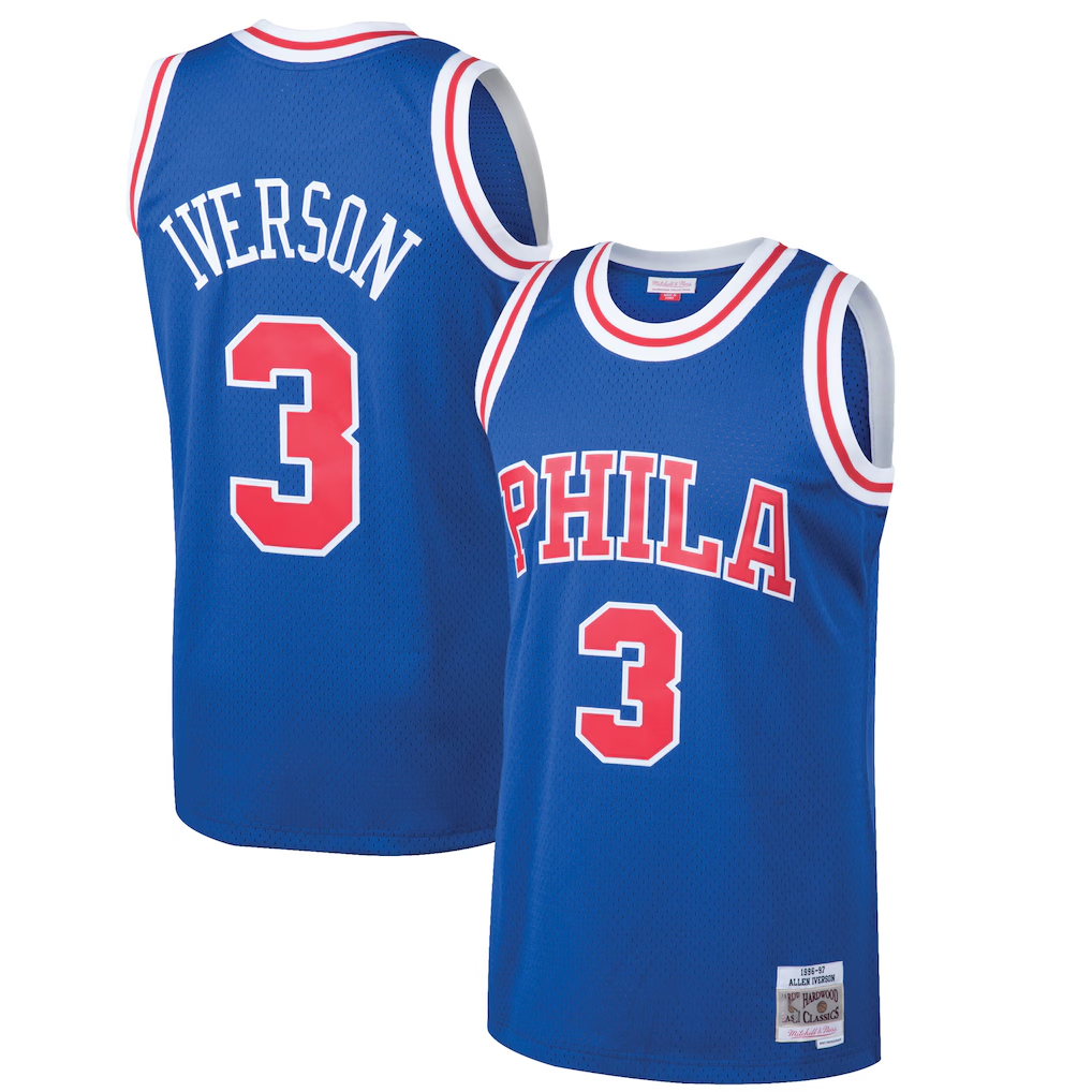 Johmsee P.76ers #3 Allen Iverson Mitchell & Ness Royal 199697 Hardwood Classics Swingman Jerseys