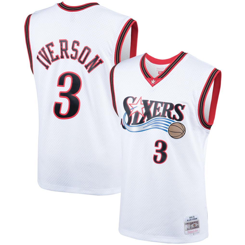 Johmsee P.76ers #3 Allen Iverson Mitchell & Ness White Hardwood Classics Swingman Jerseys