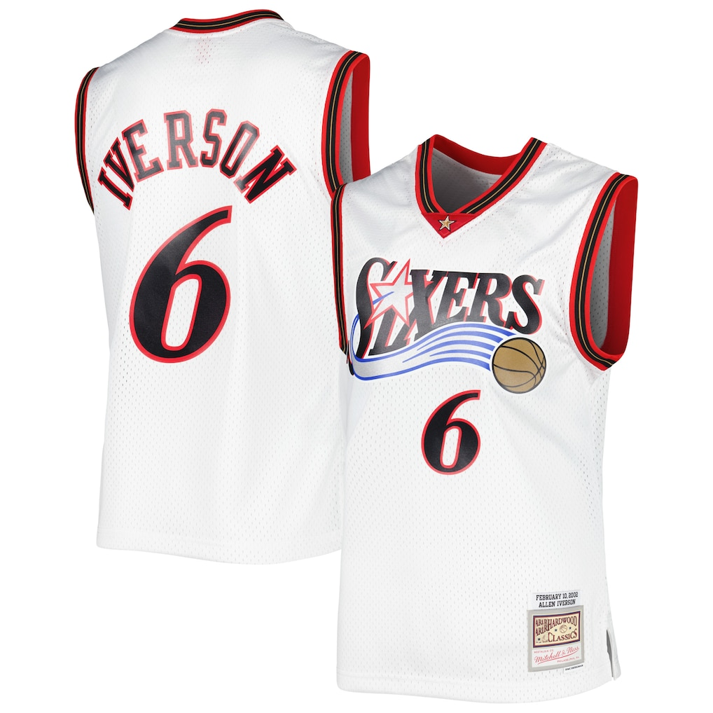 Johmsee P.76ers #6 Allen Iverson Mitchell & Ness White 2002-03 Hardwood Classics Swingman Jerseys