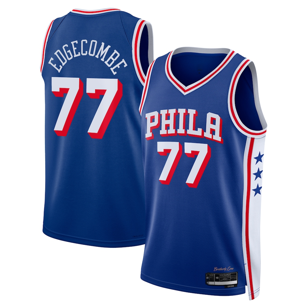 Johmsee P.76ers #77 V. J. Edgecombe Royal 2025 Draft First Round Pick Swingman Jerseys - Icon Edition