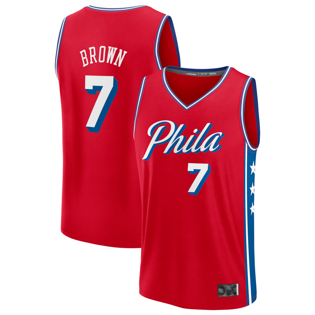 Johmsee P.76ers #7 Jaylen Brown Red Fast Break Jerseys - Statement Edition