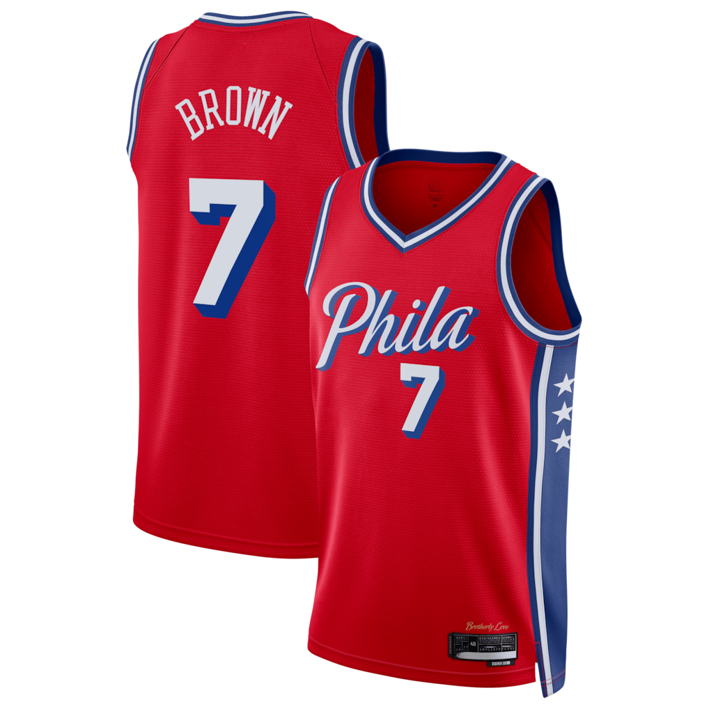 Johmsee P.76ers #7 Jaylen Brown Red Swingman Jerseys - Statement Edition