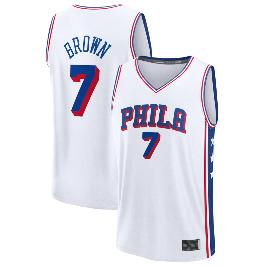 Johmsee P.76ers #7 Jaylen Brown White Fast Break Jerseys - Association Edition