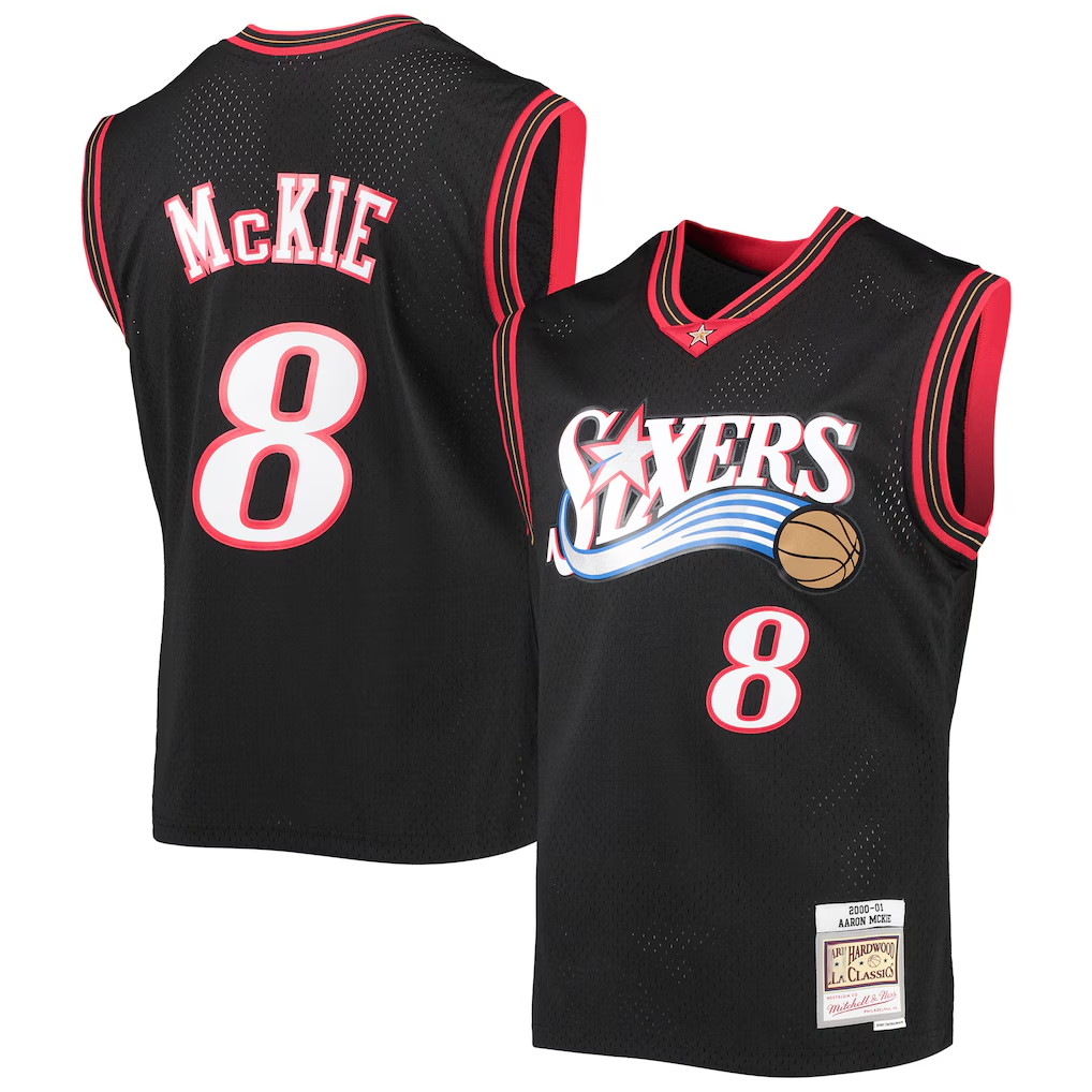 Johmsee P.76ers #8 Aaron McKie Mitchell & Ness Black Hardwood Classics Swingman Jerseys