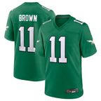 Johmsee P.Eagles #11 A.J. Brown Green Alternate Game Player Stitched American Stitched Jerseys