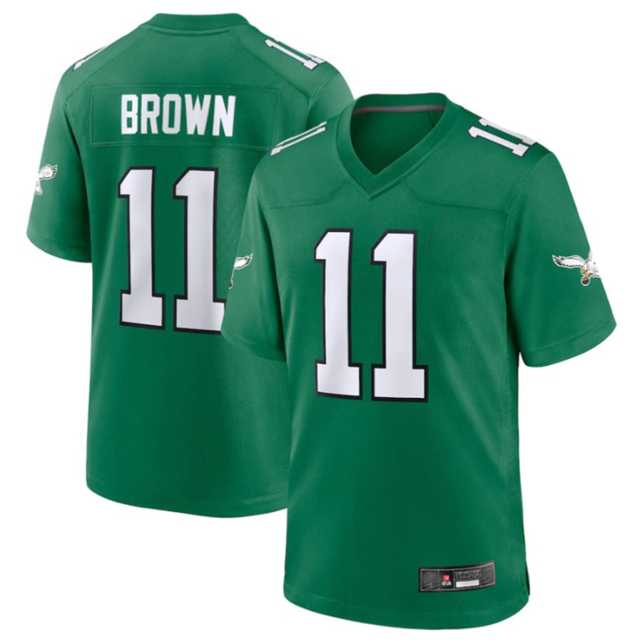 Johmsee P.Eagles #11 A.J. Brown Green Alternate Game Player Stitched American Stitched Jerseys