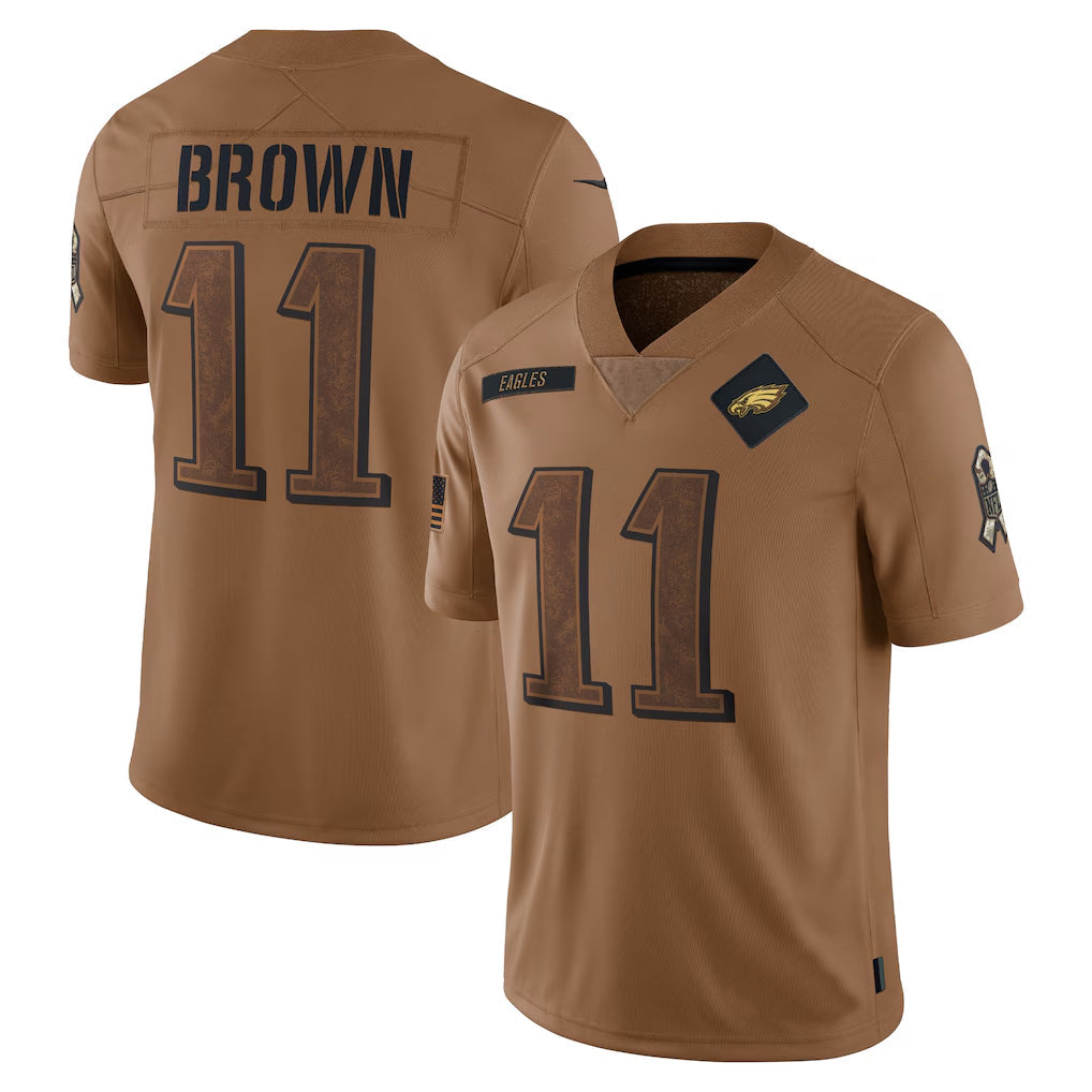 Johmsee P.Eagles #11 A.J. Brown Player Brown Salute To Service Limited Stitched Jerseys