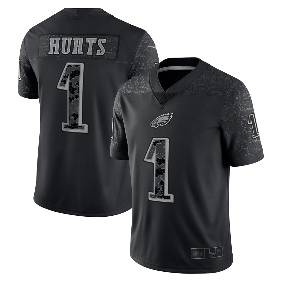 Johmsee P.Eagles #1 Jalen Hurts Player Black REFLECTIVE Limited Stitched Jerseys