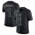 Johmsee P.Eagles #1 Jalen Hurts Player Black REFLECTIVE Limited Stitched Jerseys
