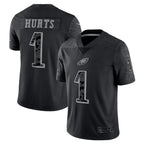 Johmsee P.Eagles #1 Jalen Hurts Player Black REFLECTIVE Limited Stitched Jerseys