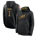 Johmsee P.Eagles #1 Jalen Hurts Player Black Salute to Service Hoodies Limited Game Stitched Jerseys