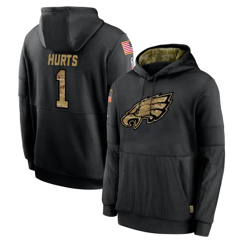 Johmsee P.Eagles #1 Jalen Hurts Player Black Salute to Service Hoodies Limited Game Stitched Jerseys