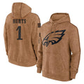 Johmsee P.Eagles #1 Jalen Hurts Player Brown Salute to Service Pullover Hoodies Limited Game Stitched Jerseys