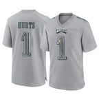 Johmsee P.Eagles #1 Jalen Hurts Player Gray Atmosphere Fashion Home Game Stitched Jerseys