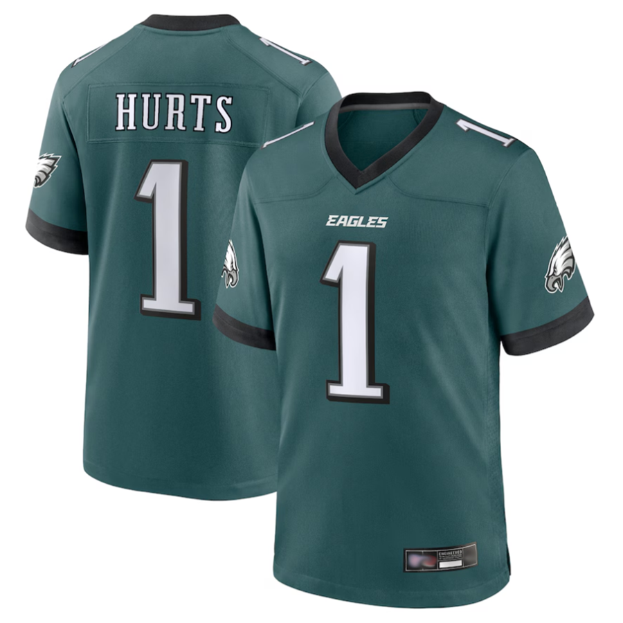 Johmsee P.Eagles #1 Jalen Hurts Player Midnight Green Game Stitched Jerseys