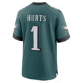 Johmsee P.Eagles #1 Jalen Hurts Player Midnight Green Home Game Stitched Jerseys